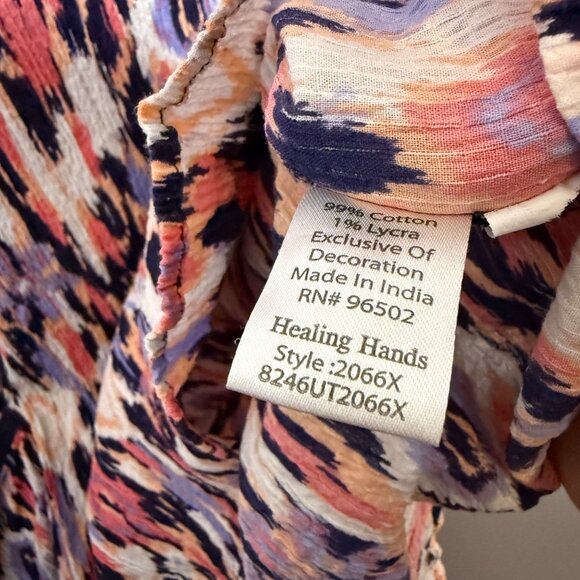 Healing Hands Womens Tunic Top Size 3X Multicolor Ikat Pattern 99% Cotton - Picture 6 of 6